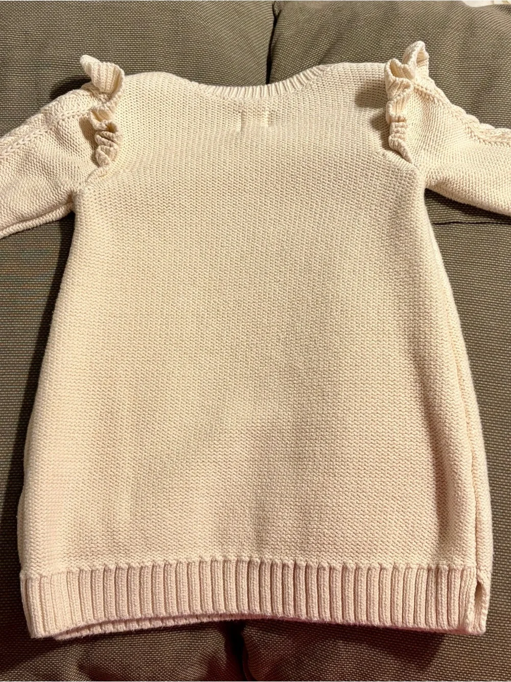 GAP Cream Cable-Knit Dress with Ruffle Shoulders